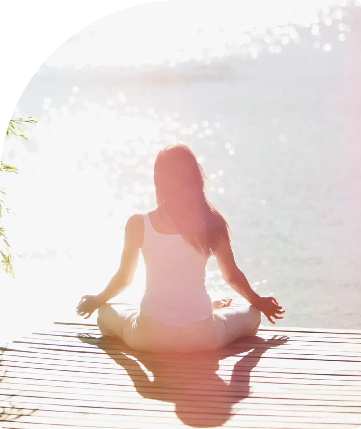 Peaceful meditation on wooden deck
